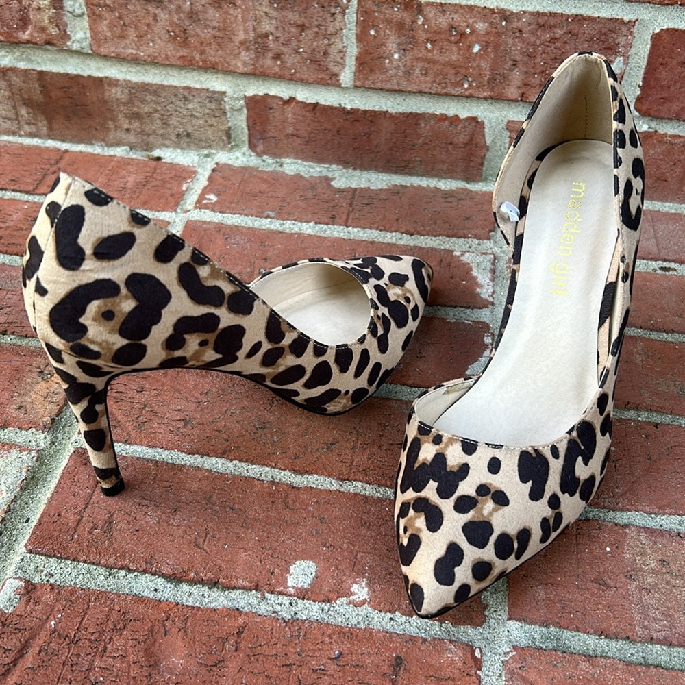 Madden Girl Leopard Faux Suede Cutout High Heels